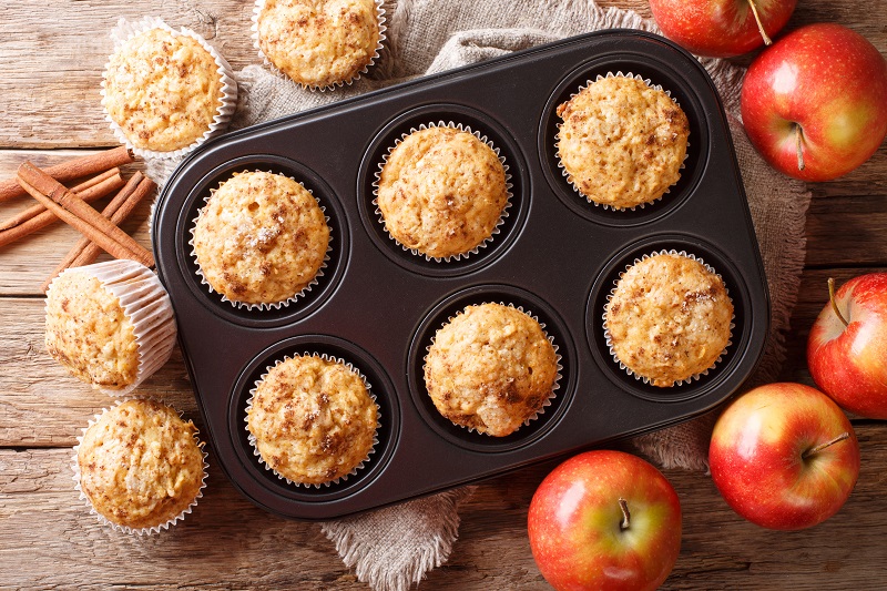 Apple muffins in baking tray