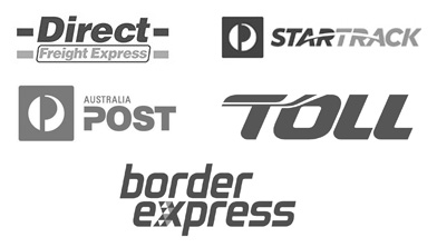 Logos of delivery partners Direct Feight Express and StarTrack